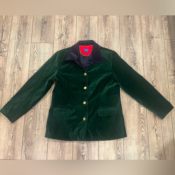 Vintage 90s Tabi International Velvet Blazer Green Gold Buttons size large - Picture 2 of 13